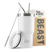Reusable Stainless Steel Double Insulated Coffee Tumbler With Straw - Greens Steel - White