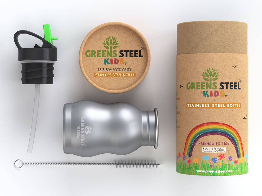 Greens Steel Kids Stainless Steel Water Bottle 12 oz - Sippy Cup