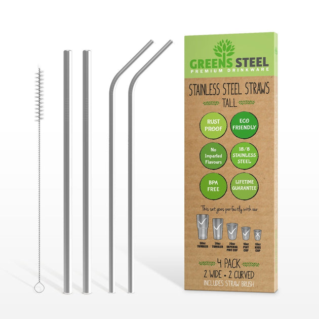 OXO 4pc Reusable Stainless Steel Straws with Brush and Case` Green
