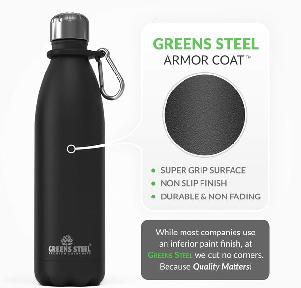 Stainless Steel Double Wall Vacuum Insulated Water Bottle with Carrier Holder for Adults & Kids - 25 oz, black