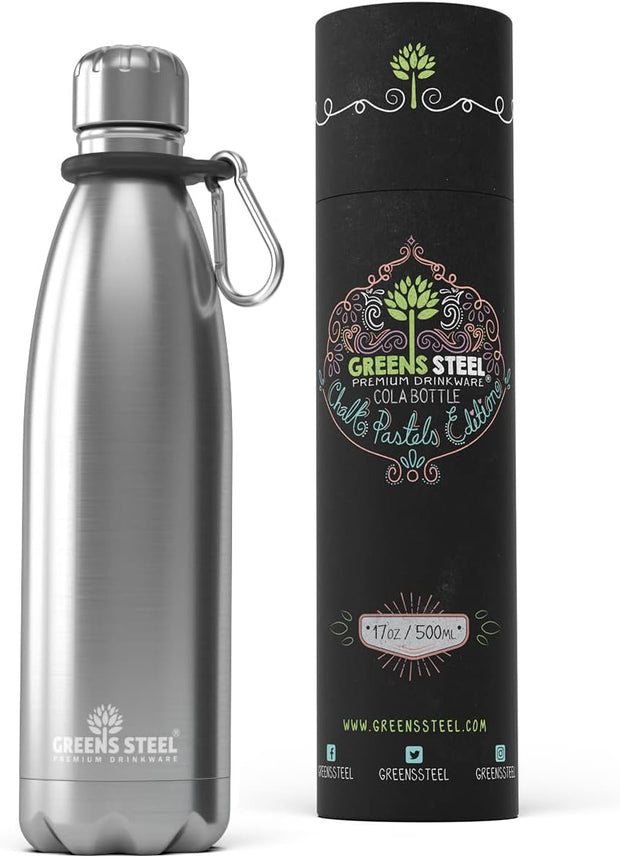 Stainless Steel Double Wall Vacuum Insulated Water Bottle with Carrier Holder for Adults & Kids - 17 oz, steel