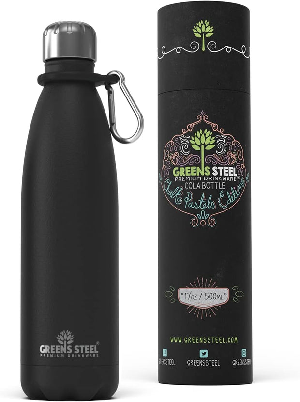 Stainless Steel Double Wall Vacuum Insulated Water Bottle with Carrier Holder for Adults & Kids - 17 oz, black