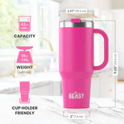 BEAST Stainless Steel Double Wall Insulated Tumbler With Straws, 42 oz, pink