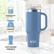 BEAST Stainless Steel Double Wall Insulated Tumbler With Straws, 42 oz, stormy sky blue