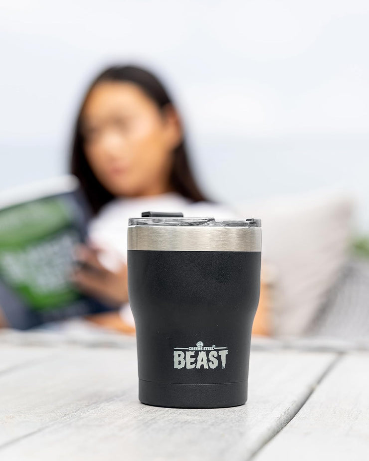 BEAST Stainless Steel Double Wall Insulated Tumbler With Straws, 10 oz black