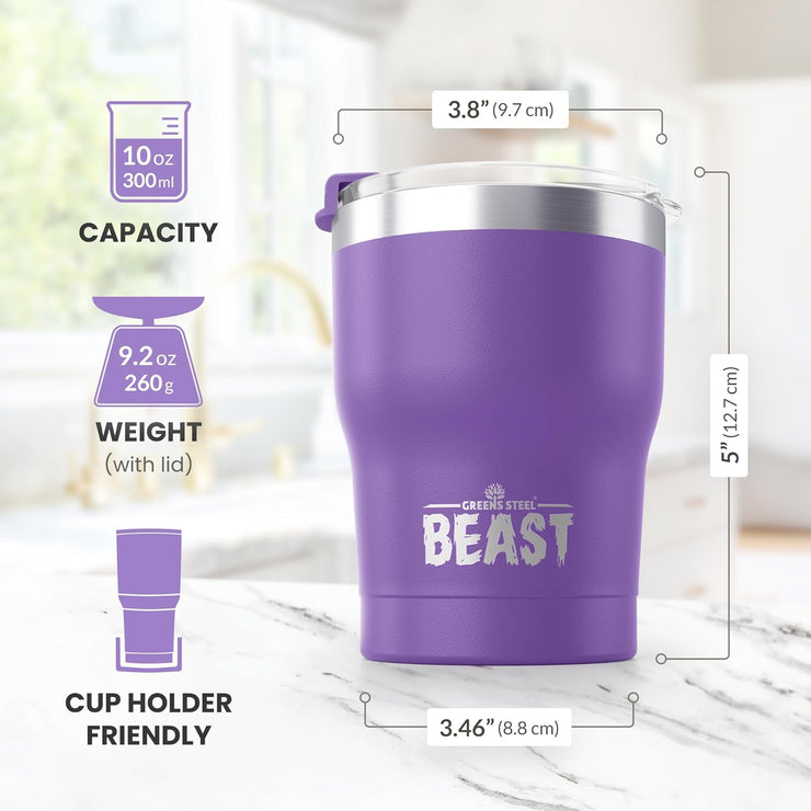 BEAST Stainless Steel Double Wall Insulated Tumbler With Straws, 10 oz purple