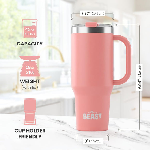 BEAST Stainless Steel Double Wall Insulated Tumbler With Straws, 42 oz, blossom