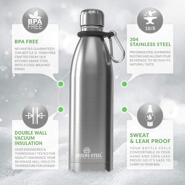 Stainless Steel Double Wall Vacuum Insulated Water Bottle with Carrier Holder for Adults & Kids - 25 oz, steel