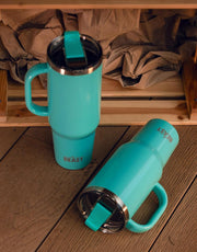 BEAST Stainless Steel Double Wall Insulated Tumbler With Straws, 50 oz, aquamarine blue