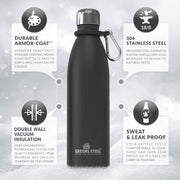 Stainless Steel Double Wall Vacuum Insulated Water Bottle with Carrier Holder for Adults & Kids - 25 oz, black