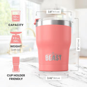 BEAST Stainless Steel Double Wall Insulated Tumbler With Straws, 10 oz coral pink