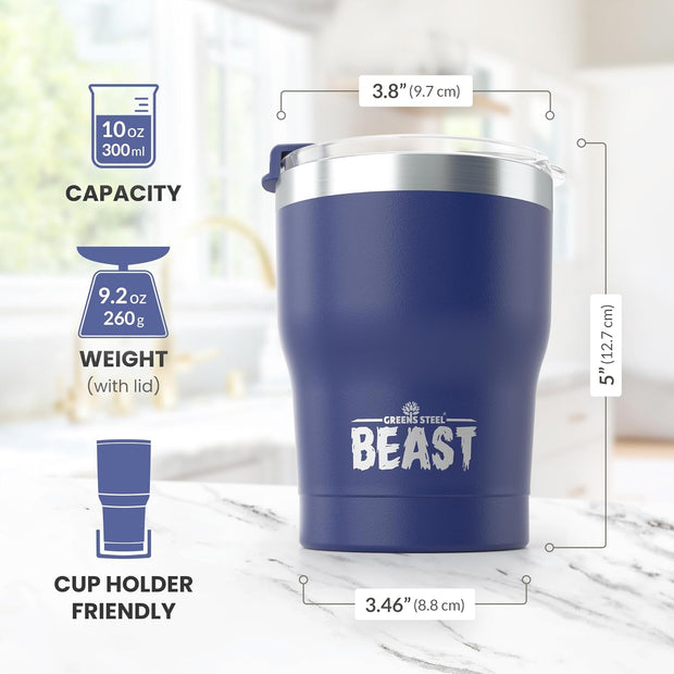 BEAST Stainless Steel Double Wall Insulated Tumbler With Straws, 10 oz, royal blue