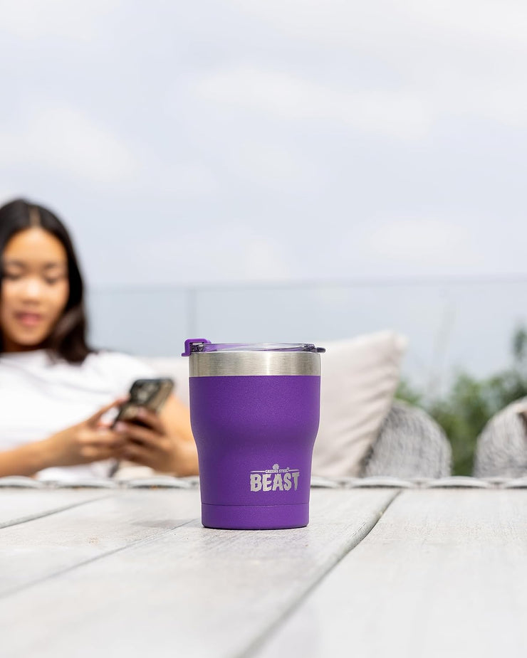 BEAST Stainless Steel Double Wall Insulated Tumbler With Straws, 10 oz purple