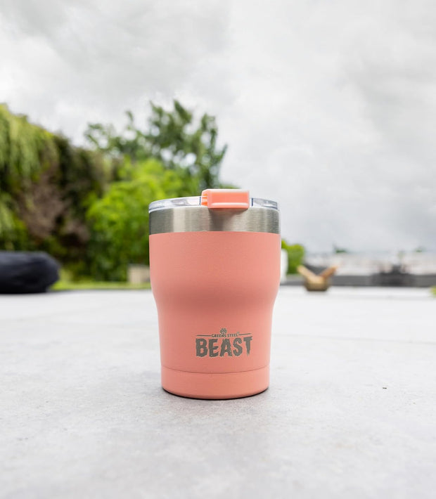 BEAST Stainless Steel Double Wall Insulated Tumbler With Straws, 10 oz coral pink