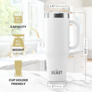 BEAST Stainless Steel Double Wall Insulated Tumbler With Straws, 50 oz white