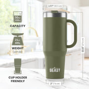 BEAST Stainless Steel Double Wall Insulated Tumbler With Straws, 50 oz army green 