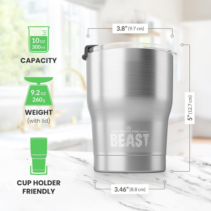 BEAST Stainless Steel Double Wall Insulated Tumbler With Straws, 10 oz steel