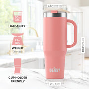 BEAST Stainless Steel Double Wall Insulated Tumbler With Straws, 50 oz coral pink 