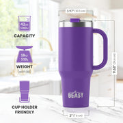 BEAST Stainless Steel Double Wall Insulated Tumbler With Straws, 42 oz, purple