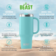 BEAST Stainless Steel Double Wall Insulated Tumbler With Straws, 50 oz, aquamarine blue