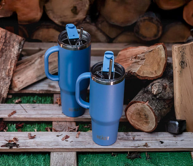 BEAST Stainless Steel Double Wall Insulated Tumbler With Straws, 42 oz, stormy sky blue