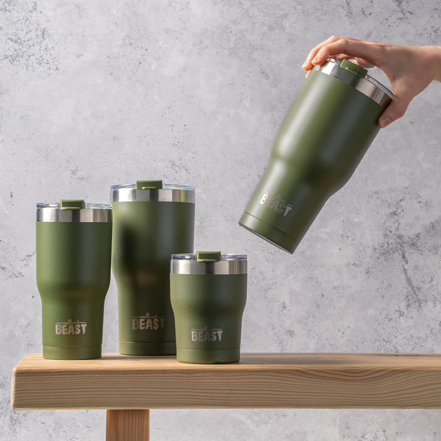 BEAST Stainless Steel Double Wall Insulated Tumbler With Straws, 10 oz army green