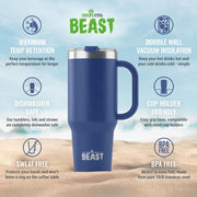 BEAST Stainless Steel Double Wall Insulated Tumbler With Straws, 50 oz, royal blue