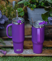 BEAST Stainless Steel Double Wall Insulated Tumbler With Straws, 50 oz purple