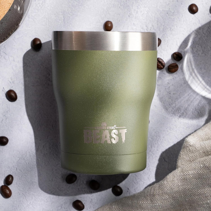 BEAST Stainless Steel Double Wall Insulated Tumbler With Straws, 10 oz army green