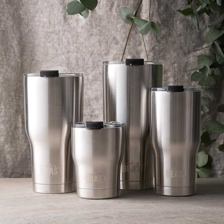 BEAST Stainless Steel Double Wall Insulated Tumbler With Straws, 10 oz steel