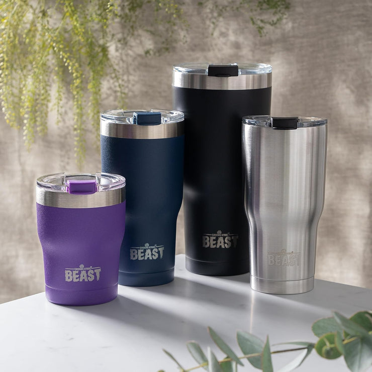 BEAST Stainless Steel Double Wall Insulated Tumbler With Straws, 10 oz purple