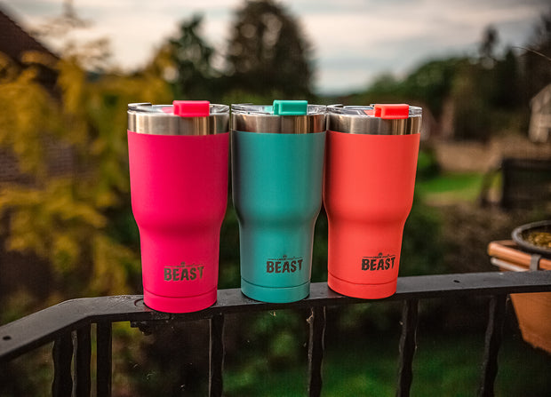 BEAST Stainless Steel Double Wall Insulated Tumbler with Straws, 30 oz, Pink