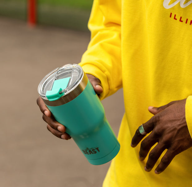 Reusable Stainless Steel Double Insulated Coffee Tumbler With Straw - Greens Steel - 30 oz - Aquamarine Blue