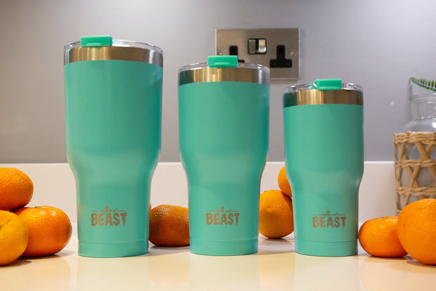 Reusable Stainless Steel Double Insulated Coffee Tumbler With Straw - Greens Steel - 30 oz - Aquamarine Blue