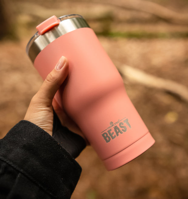 Reusable Stainless Steel Double Insulated Coffee Tumbler With Straw - Greens Steel - 30 oz - Coral
