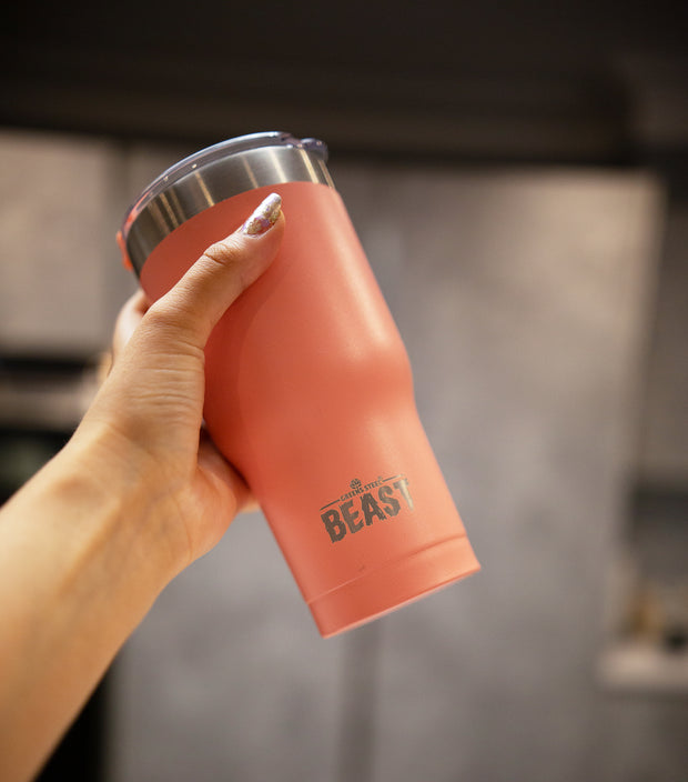 Reusable Stainless Steel Double Insulated Coffee Tumbler With Straw - Greens Steel - 20 oz - Blossom Pink