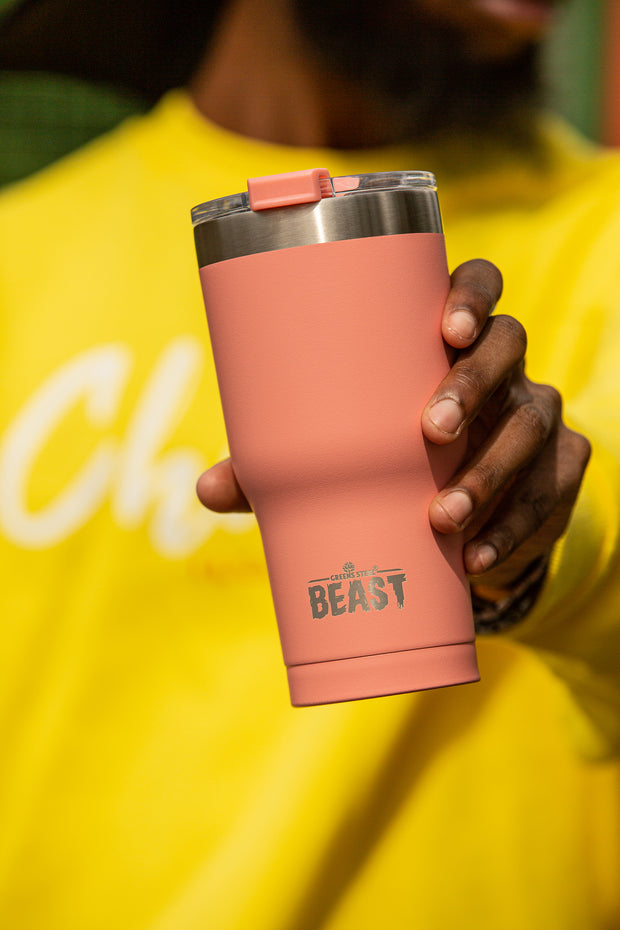 Reusable Stainless Steel Double Insulated Coffee Tumbler With Straw - Greens Steel - 20 oz - Blossom Pink