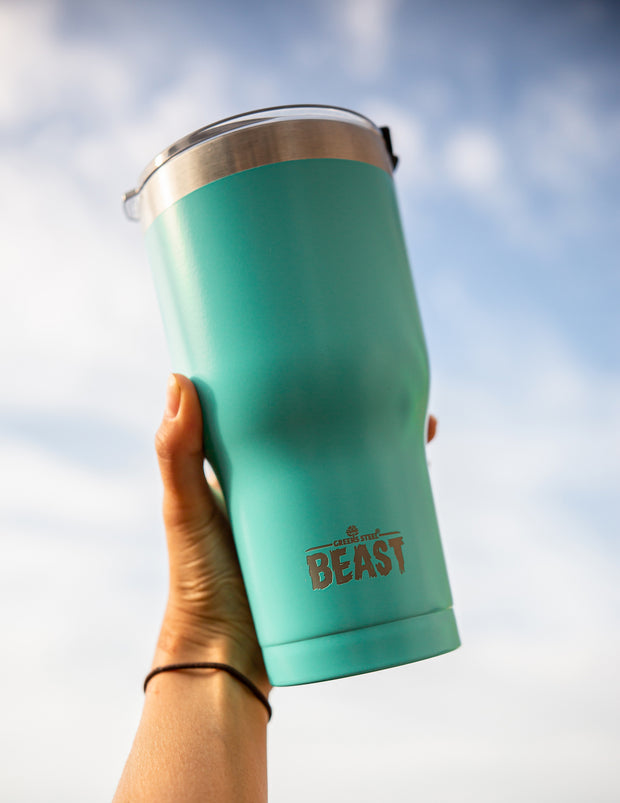 Reusable Stainless Steel Double Insulated Coffee Tumbler With Straw - Greens Steel - Aquamarine blue