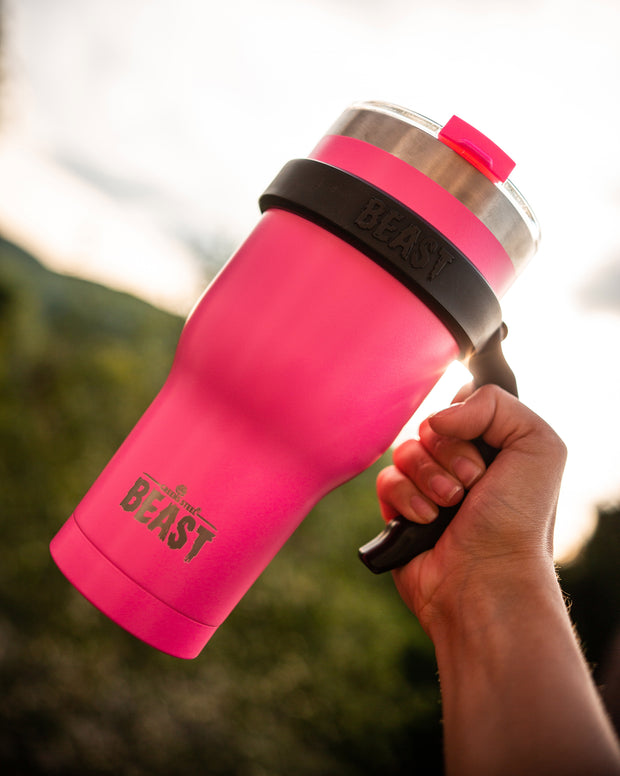 Reusable Stainless Steel Double Insulated Coffee Tumbler With Straw - Greens Steel - Hot Pink