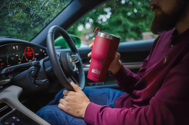Reusable Stainless Steel Double Insulated Coffee Tumbler With Straw - Greens Steel - Cranberry