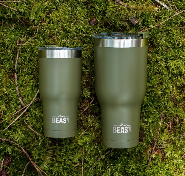 Reusable Stainless Steel Double Insulated Coffee Tumbler With Straw - Greens Steel - Army Green