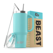 BEAST Stainless Steel Double Wall Insulated Tumbler With Straws, 42 oz stormy sky blue