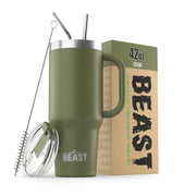 BEAST Stainless Steel Double Wall Insulated Tumbler With Straws, 42 oz army green 