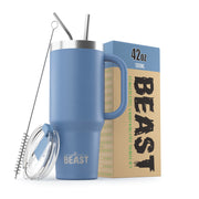 BEAST Stainless Steel Double Wall Insulated Tumbler With Straws, 42 oz, stormy sky blue