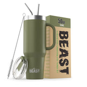 BEAST Stainless Steel Double Wall Insulated Tumbler With Straws, 50 oz army green 