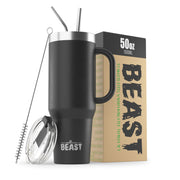 BEAST Stainless Steel Double Wall Insulated Tumbler With Straws, 50 oz, black