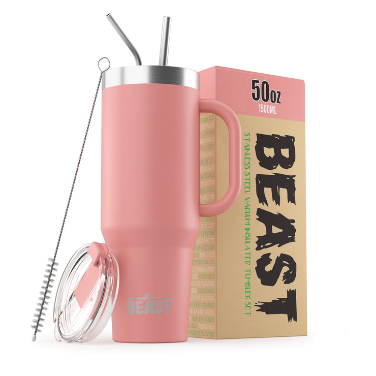 BEAST Stainless Steel Double Wall Insulated Tumbler With Straws, 50 oz, blossom 