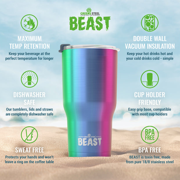 Greens Steel Beast 20 oz tumbler rainbow