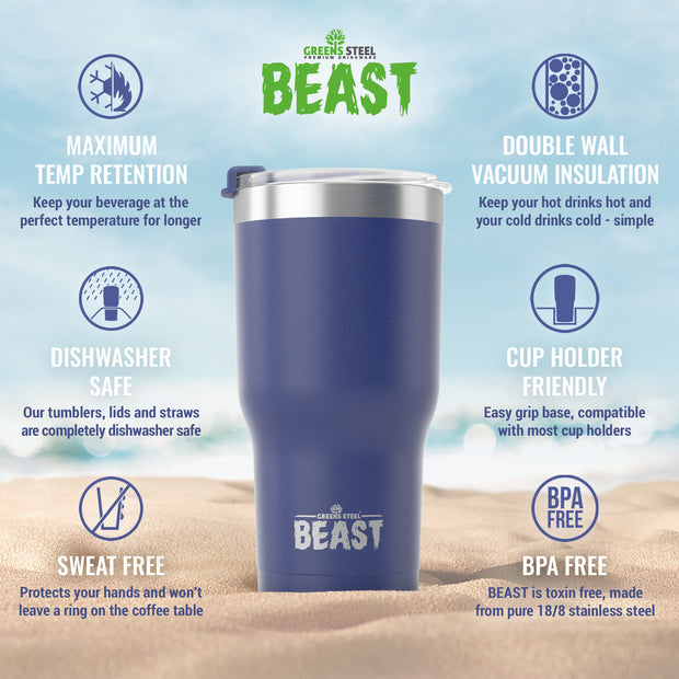 Reusable Stainless Steel Double Insulated Coffee Tumbler With Straw - Greens Steel - 20 oz - Royal Blue