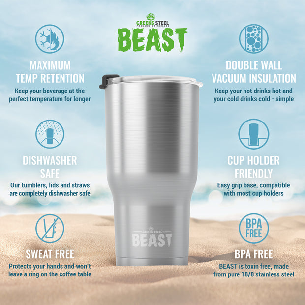 Reusable Stainless Steel Double Insulated Coffee Tumbler With Straw - Greens Steel - 30 oz - Stainless Steel